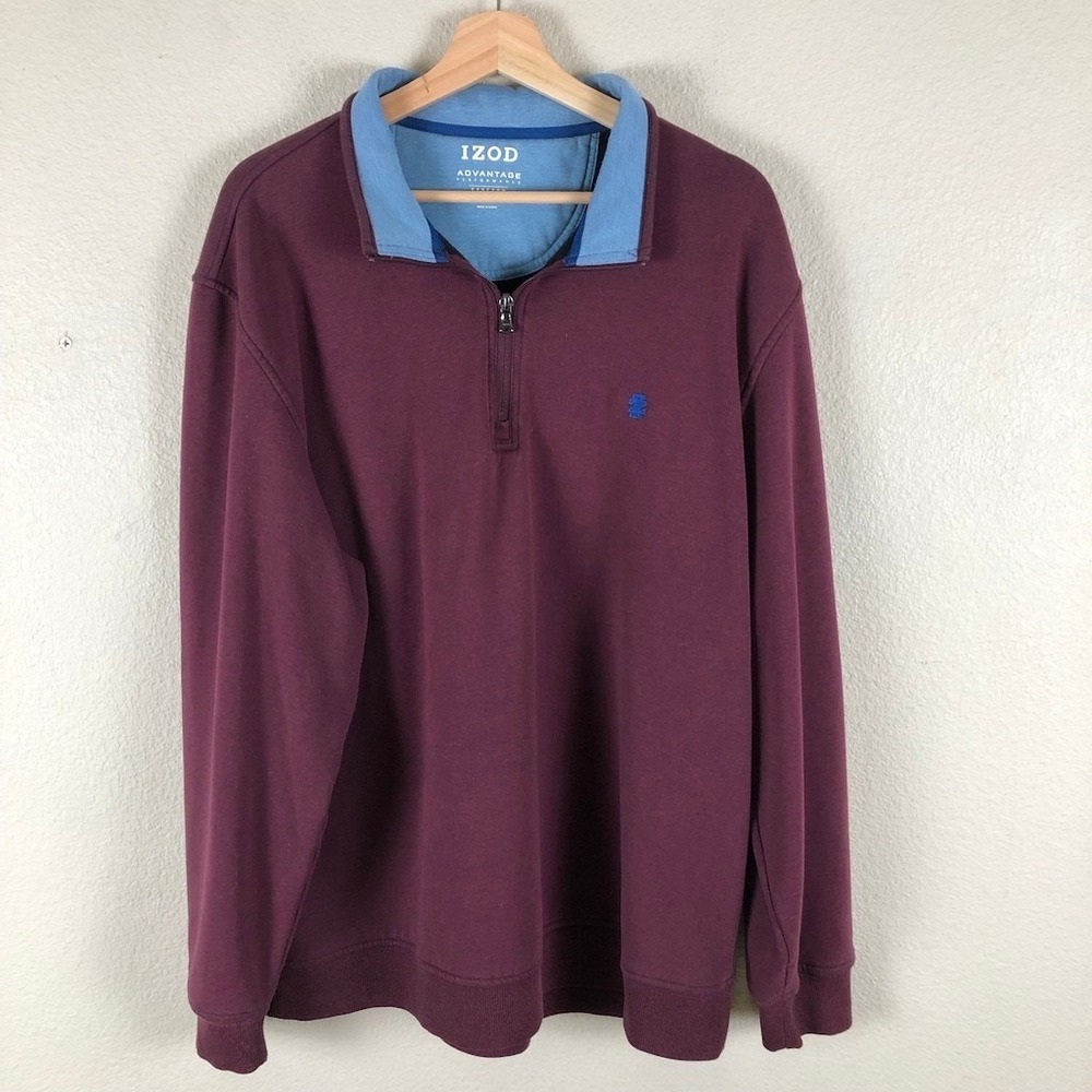 Izod Advantage 1/4 Zip Pullover Mens XL Red Blue Performance Stretch Golf Preppy